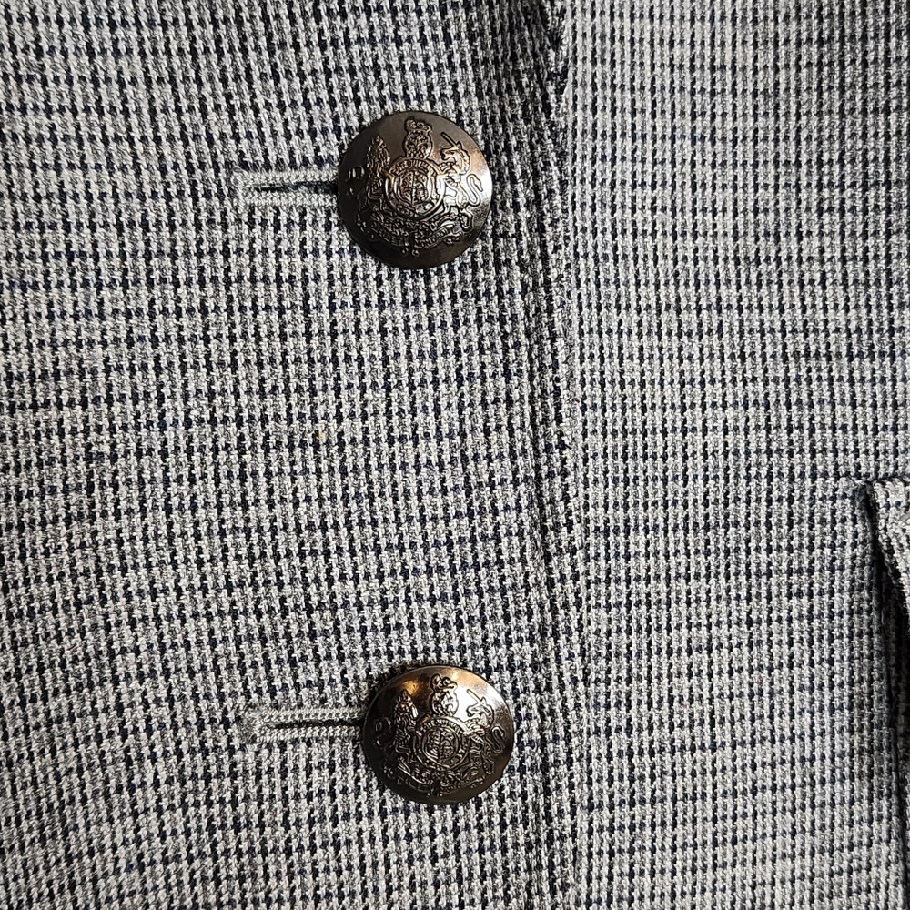 Banana Republic Italian Fabric Blazer Size 2 Grey Houndstooth Elbow Patch Jacket - Picture 6 of 12